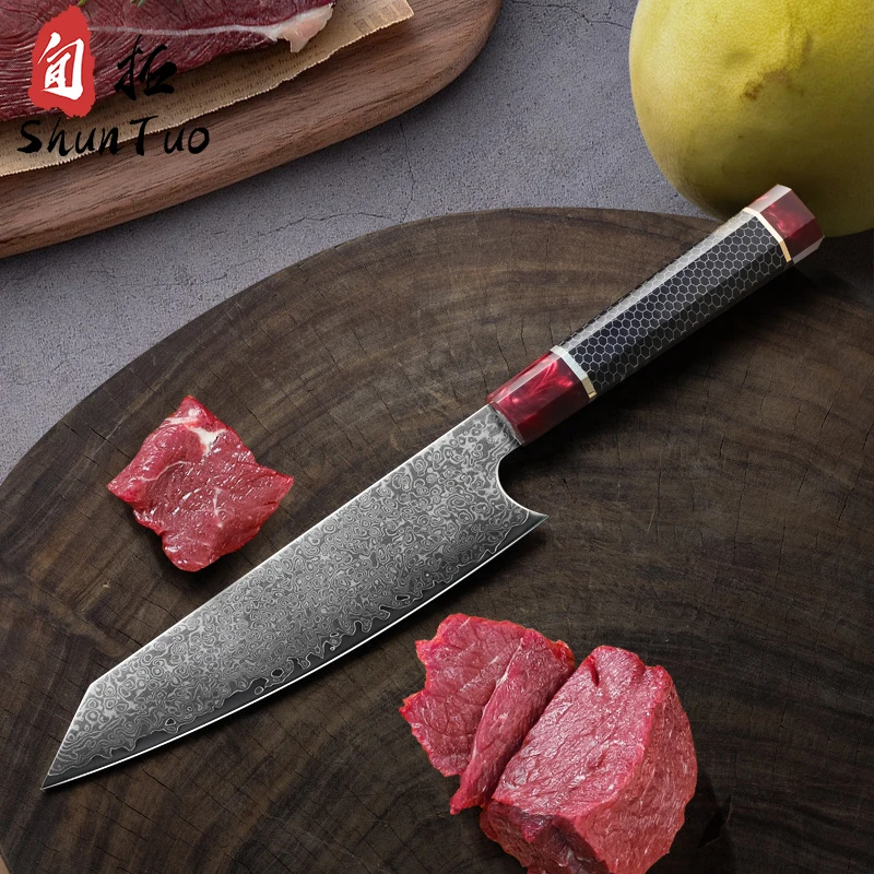 kitchen custom made logo brand metal 5cr15 rose gold table knife set damascus kiritsuke knives with resin wood handle