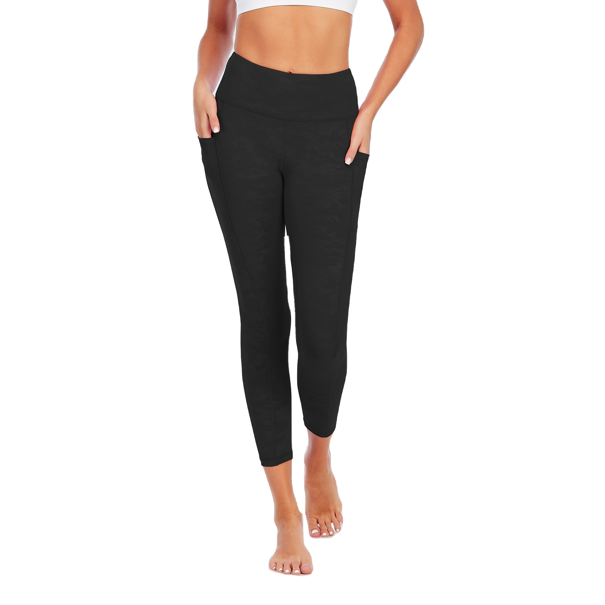 Black emboss pattern polyester spandex Pocket private label fitness wear Leggings