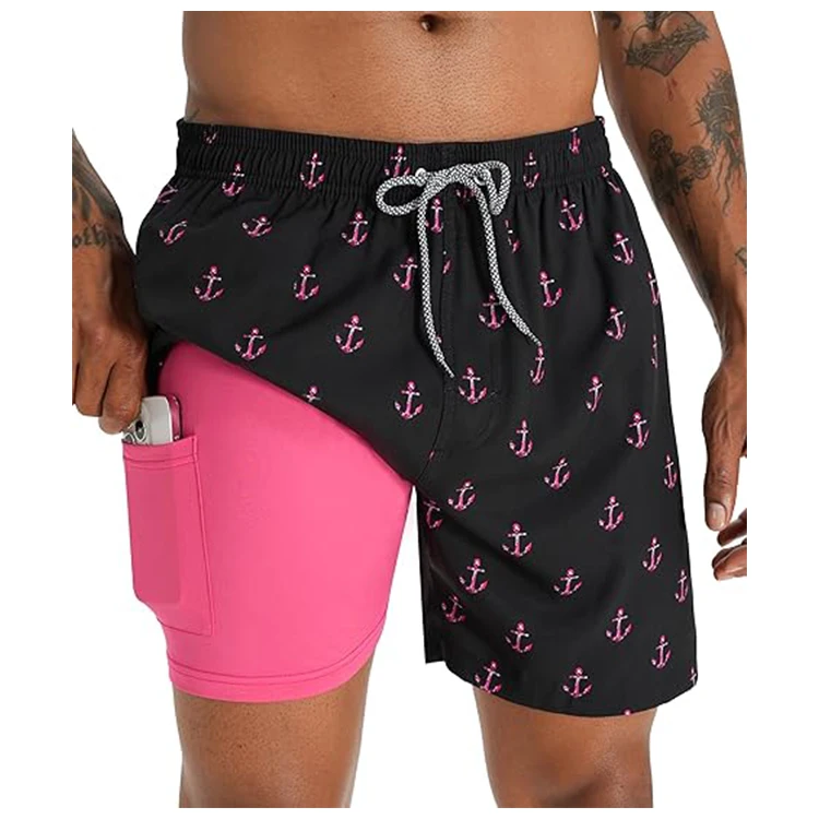 Custom Mens Swim Trunks Quick Dry Compression Liner Bathing Suit 5 Inch Board Shorts Casual Style featuring Pockets Decoration