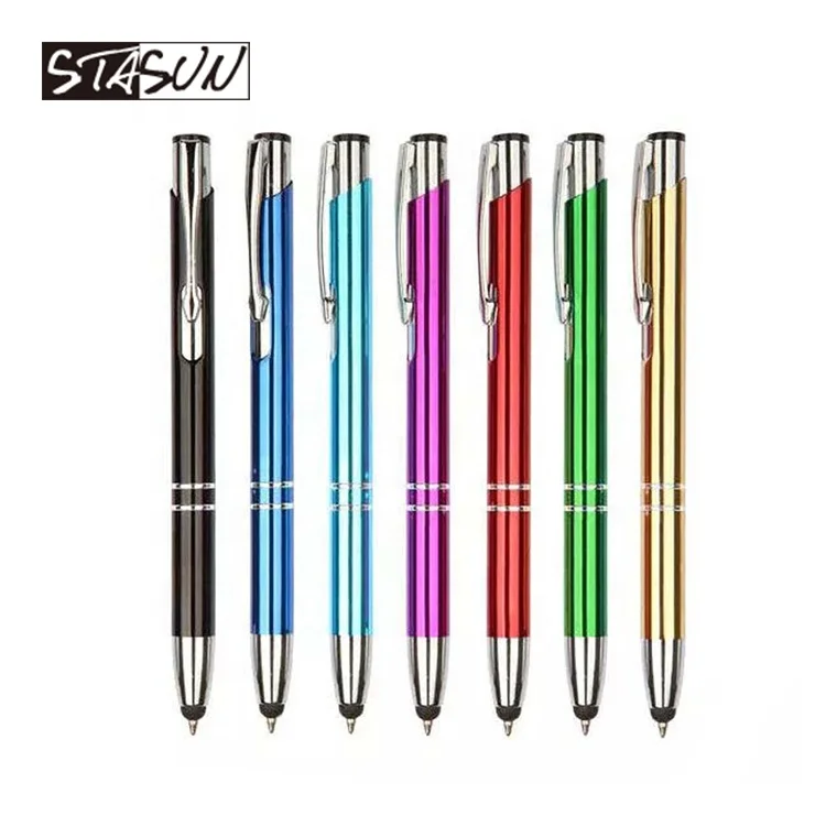Promotional Hot Sell Colorful High Quality Custom Printing metal Retractable Ball Point Touch Screen Stylus Pen