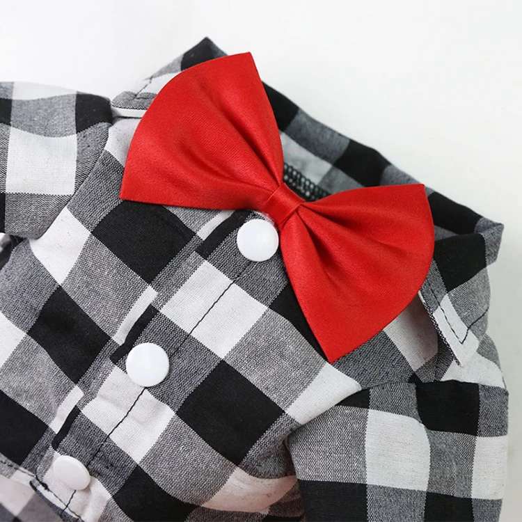 Pet Clothing Dropshipping Agent Dog Shirts Fashion Bowknot Plaid Shirts Cotton Pet T-Shirt Dog Clothes For Small Medium Dogs