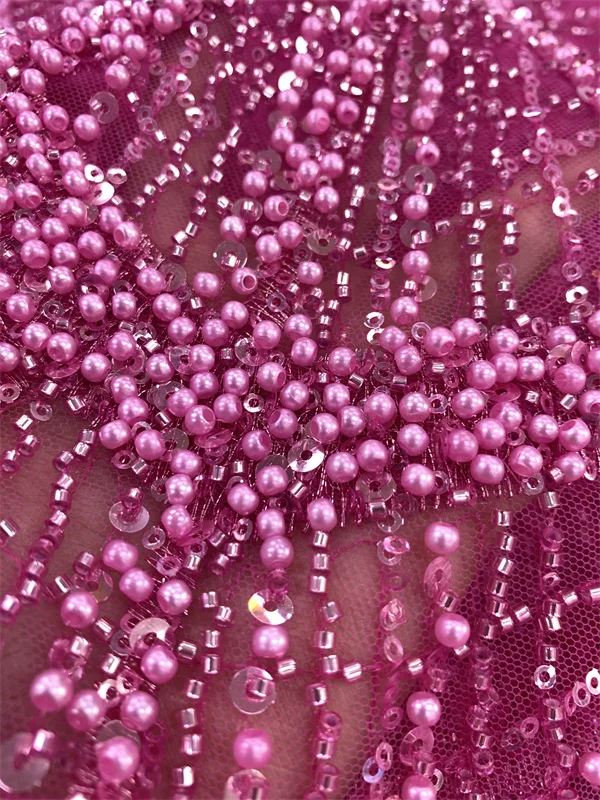 Bridal lace fabric beaded luxury wedding lace fabric high quality lace fabric with beads and pearl