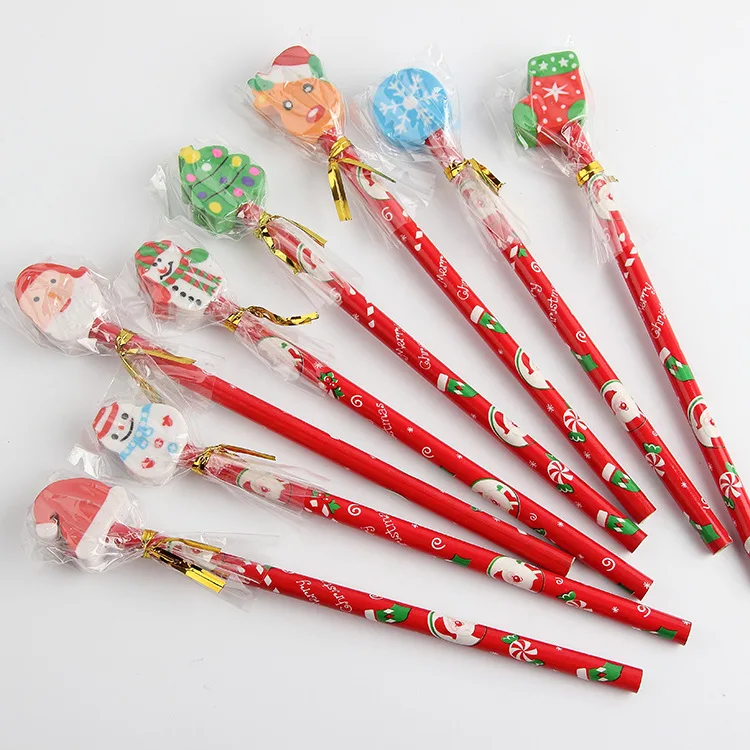 Christmas Pencils Assortment With Eraser Topper Decorated With Santa Christmas Tree For Christmas School Party Favor Supplies