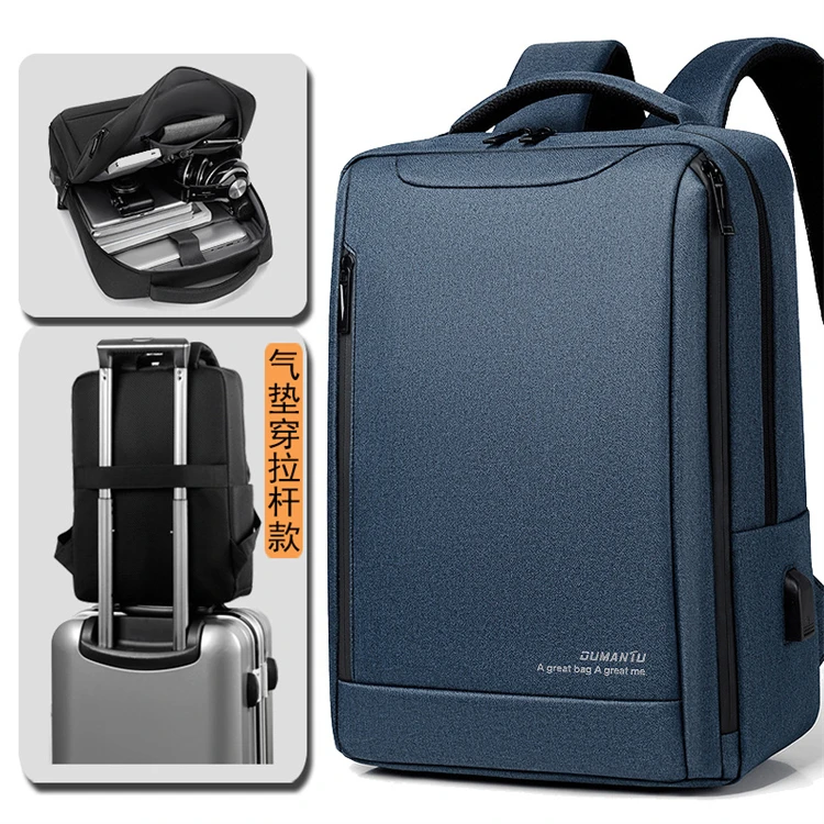2024 school blue waterproof travel business laptop anti-theft backpack with usb charging port
