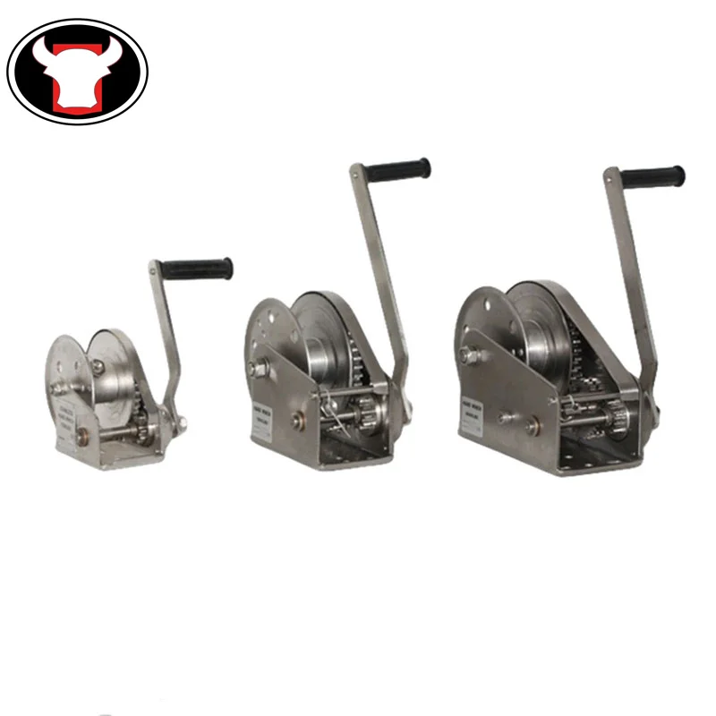 high speed Handle Boat Trailer Manual Gear Hand Crank Winch with Belt heavy duty hand winch brake stainless steel