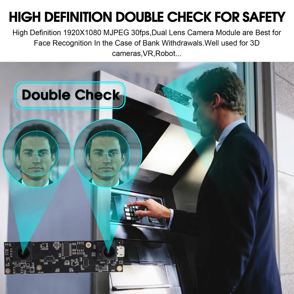 ELP High Definition 1080P 30fps CMOS Mini Industrial Face Detection USB 3D VR Camera Module With Dual Lens