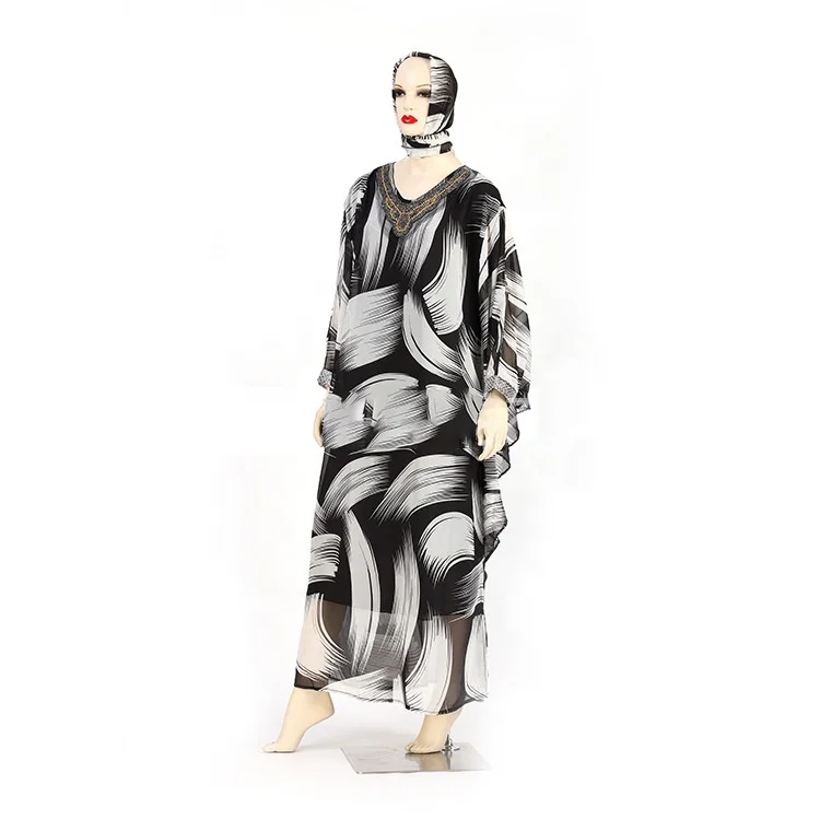 Original design cross boarder fashion African ethnic style large size suit lady long dress with headscarf