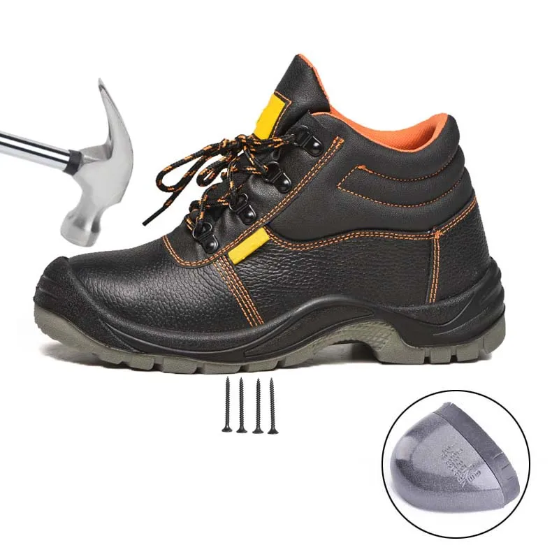 Indestructible S3 Industrial Safety Shoe Security Work Shoe Steel Toe Cow Leather Mesh