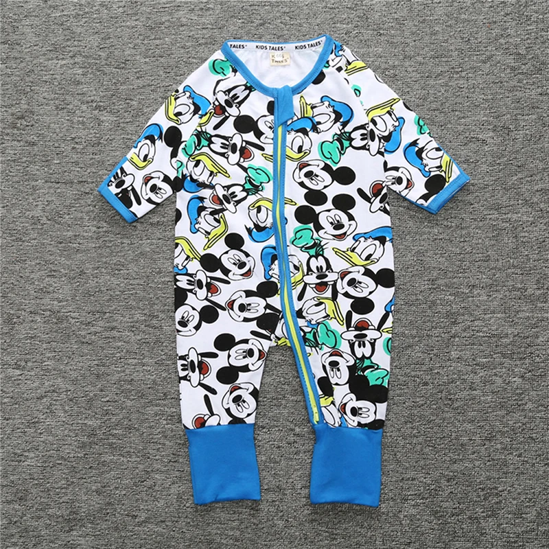 
Custom Print Infant Mouse Clothing Zip Up Bodysuit Baby Boys Girls Mickey Summer Clothes Baby Rompers Cotton 