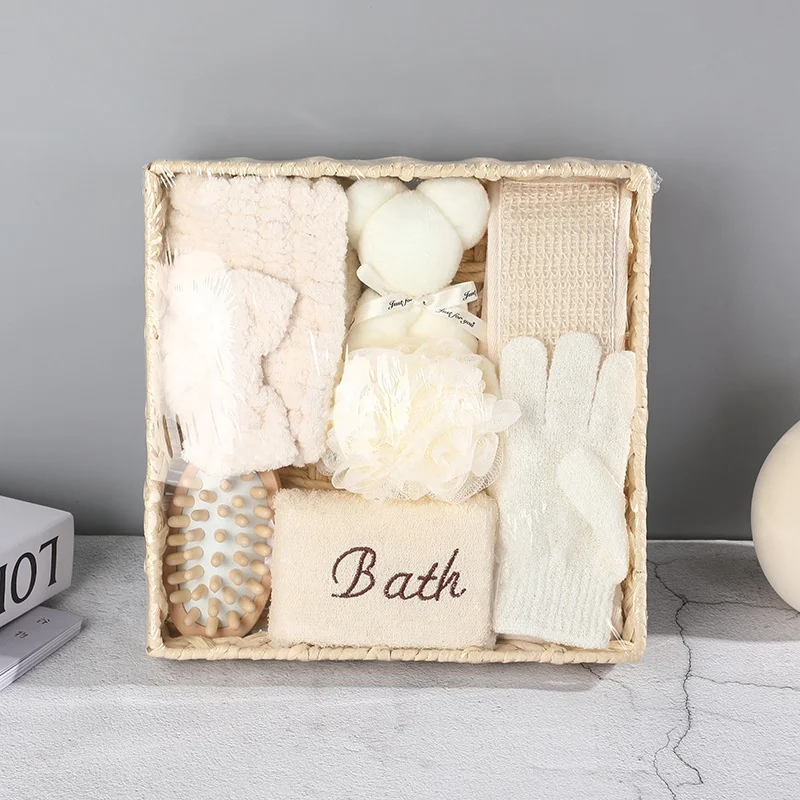 7pcs set Cartoon bear towel coral velvet headband bath flower pull back strip combination Luxury Bath Gift Set