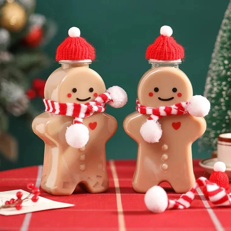 Christmas Bottles Gingerbread Man Bottle Party Candy Jar Juice Drink Bottle Xmas Plastic Kettle Kids Gift Christmas Decor