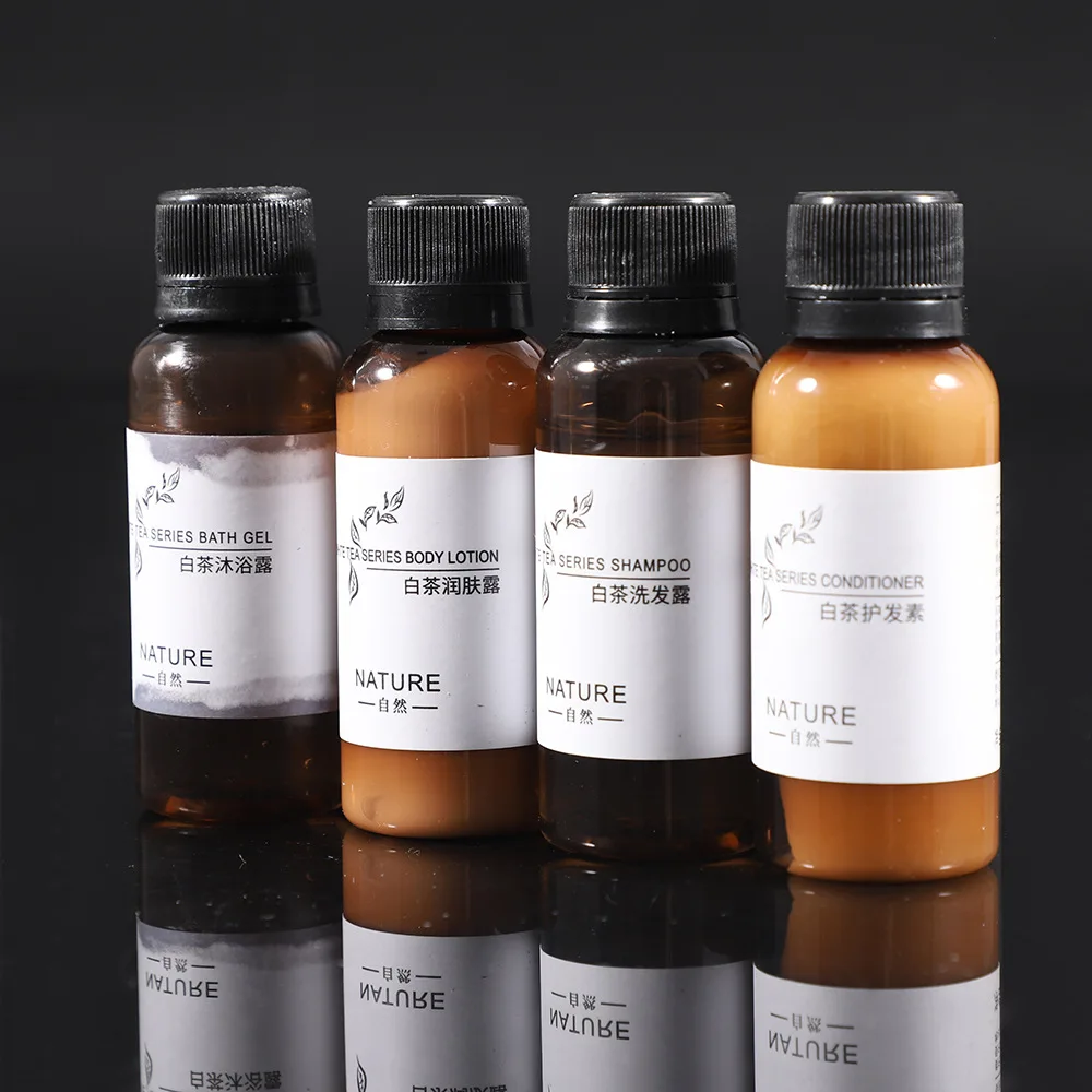 Custom luxury hotel amenities supplies mini size disposable hotel shower gel shampoo and conditioner kit with logo