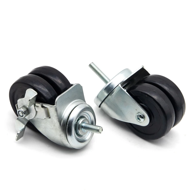 Supply Durable 40mm 50mm 75mm  double wheel castor PU TPR PP PA dual wheel heavy duty caster swivel rubber brake caster factory