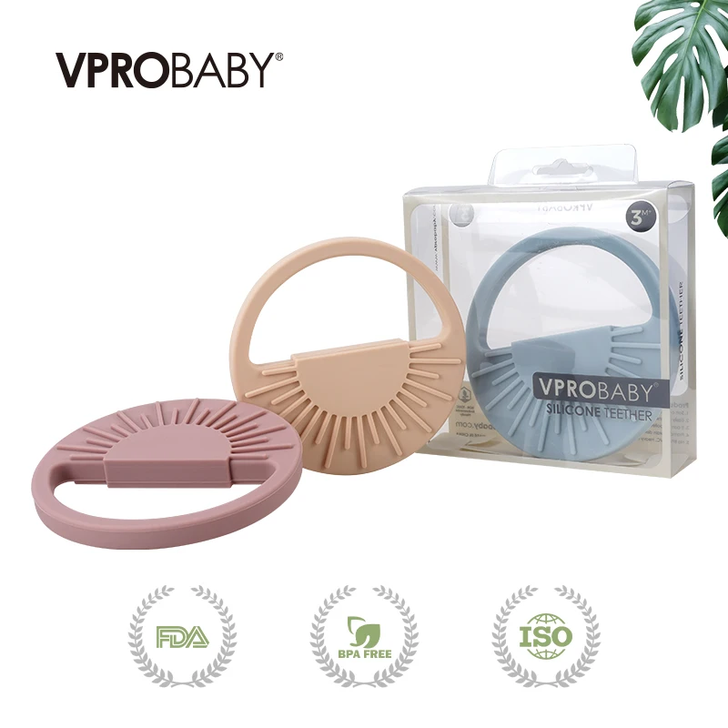 New design custom BPA free food grade silicone baby chewing teether baby teether sun silicone teether