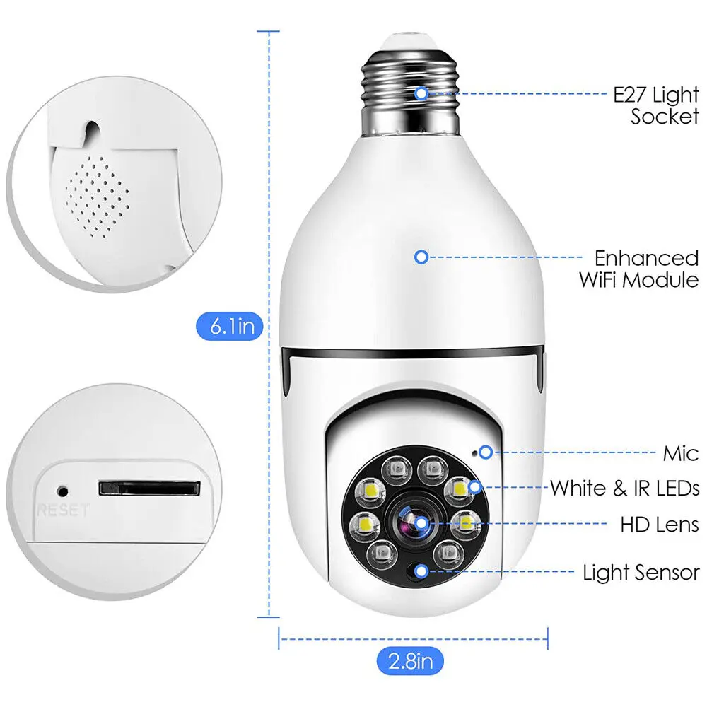 Беспроводная IP-камера E27 WiFi 1080P панорамная лампа PTZ домашняя охранная система видеонаблюдения камера с лампочкой