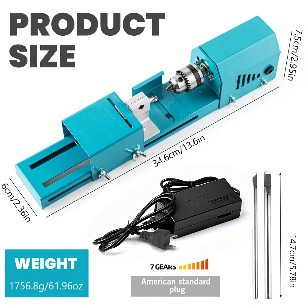 Mini Metal Lathe Machine Tool With 9pcs Tool Accessories, DIY Woodworking Wood Lathe Milling Machine