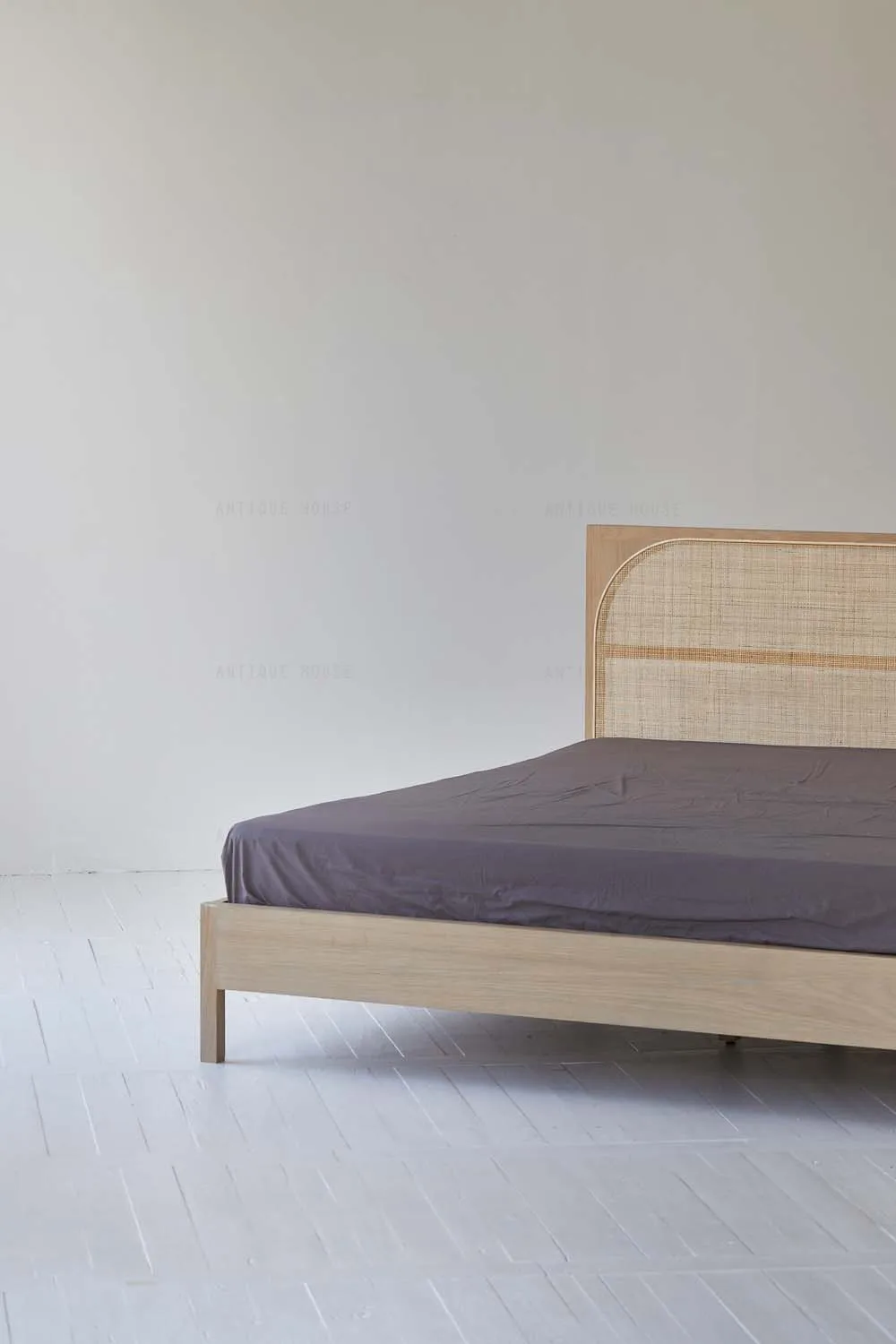 Деревенская деревянная мебель wabi-sabi для спальни Дубовая ротанговая кровать двойная