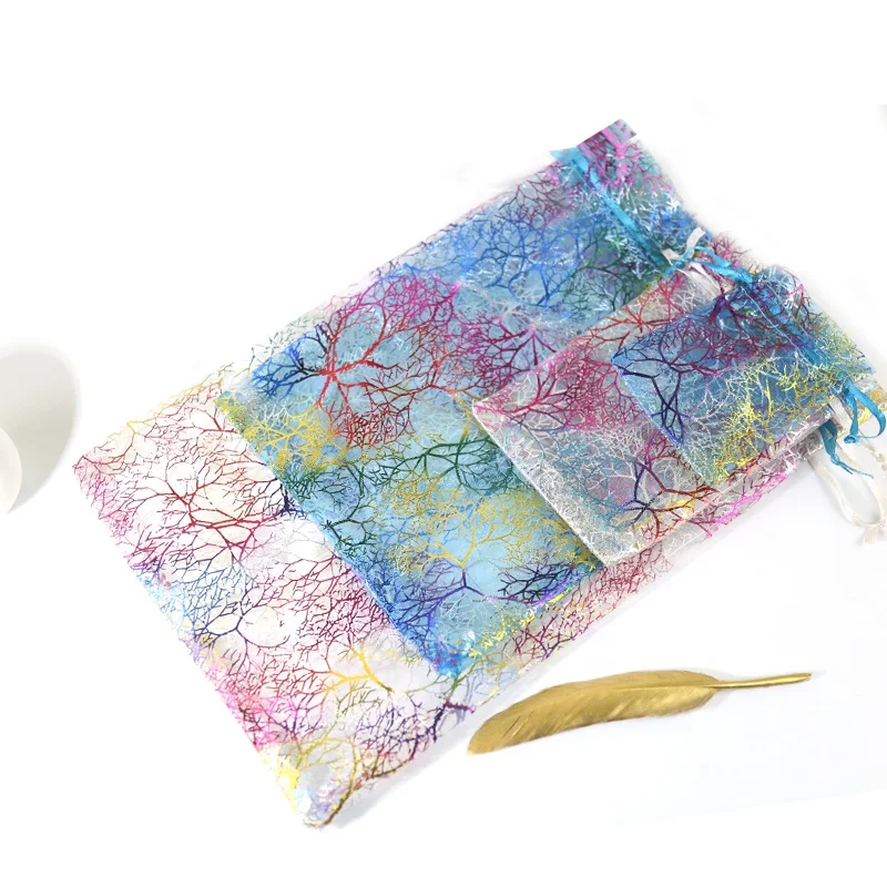 Coral organza bag new eyelash pouch Dried flower spice organza bags  Favors Drawstring  Sweets Pouches