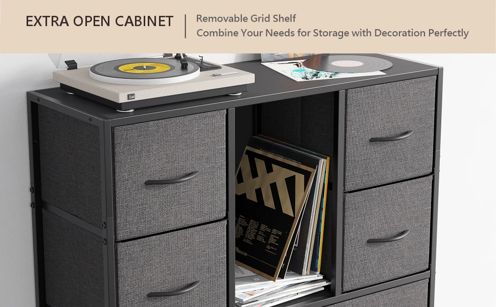 Black Fabric Eight Drawer Storage Large Capacity Cabinet Living Room Bedroom Storage Shelf With Two Dividers In The Middle