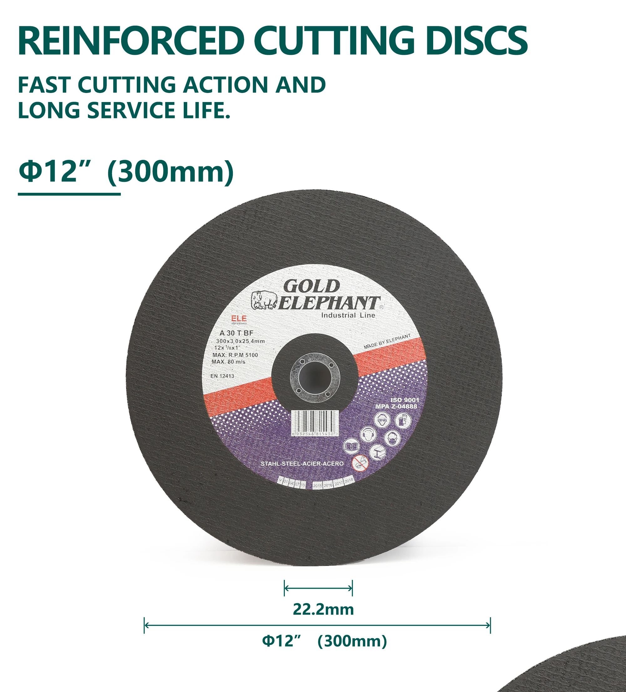 Gold Elephant manufacturer high sharpness durable iron cutting disc 12 inch 300*3.0*25.4mm metal cutting discs