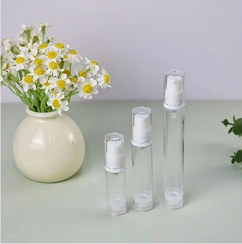 5ml 10ml 15ml AS Plastic Refillable Airless Pump Bottle Sprayer for Face Cream & Lotion Skin Care Cosmetic Packaging Custom Logo