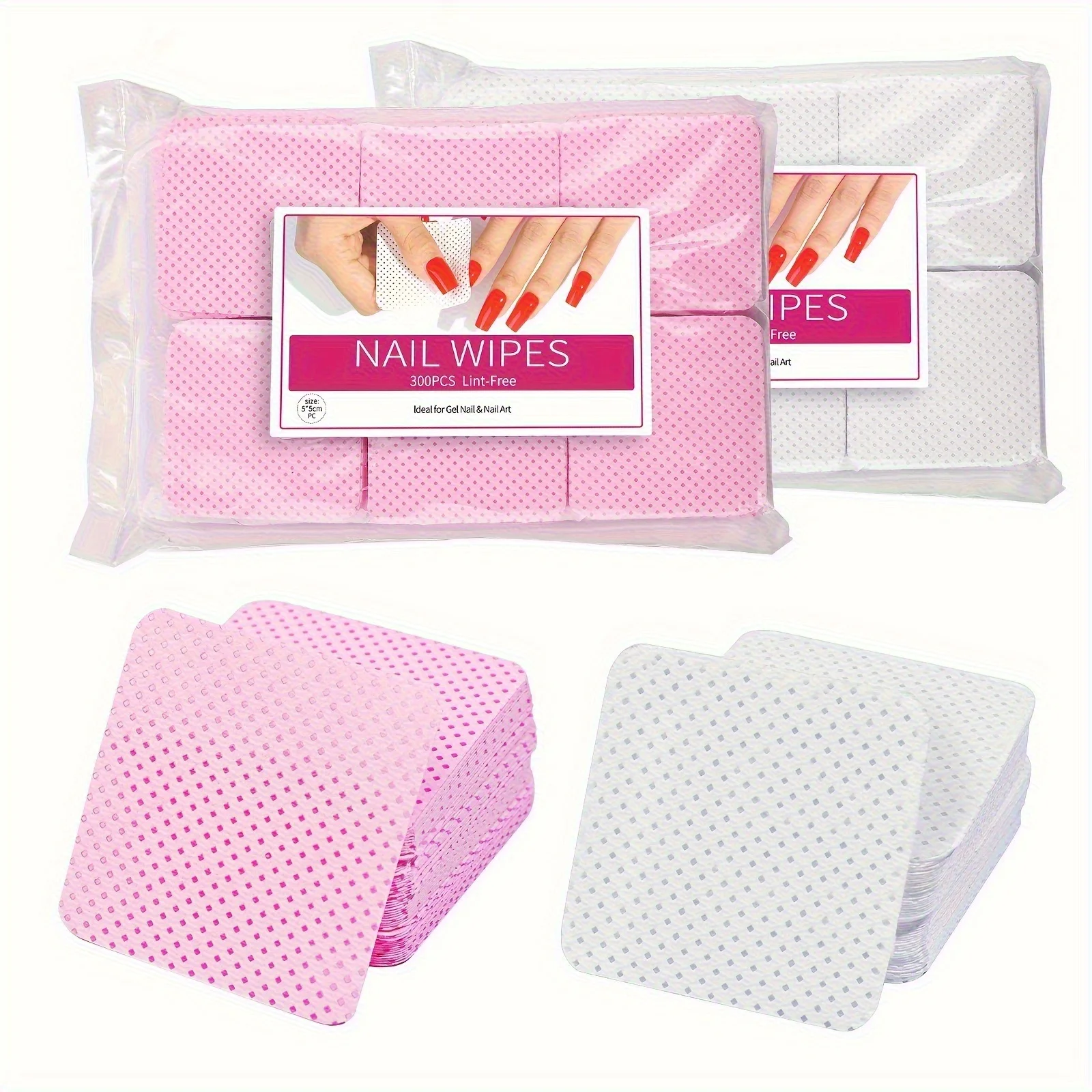 300pcs/bag Non-Woven Nail Wipes Lint-Free Quick Nail Polish Removal Cleaning Pads Essential Manicure and Pedicure Supplies
