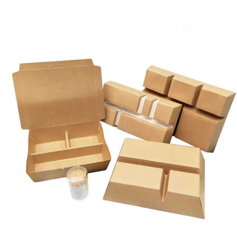 design fast food packaging box 2 3 4 5 sections compartment lunch  kraft paper take away container with lid
