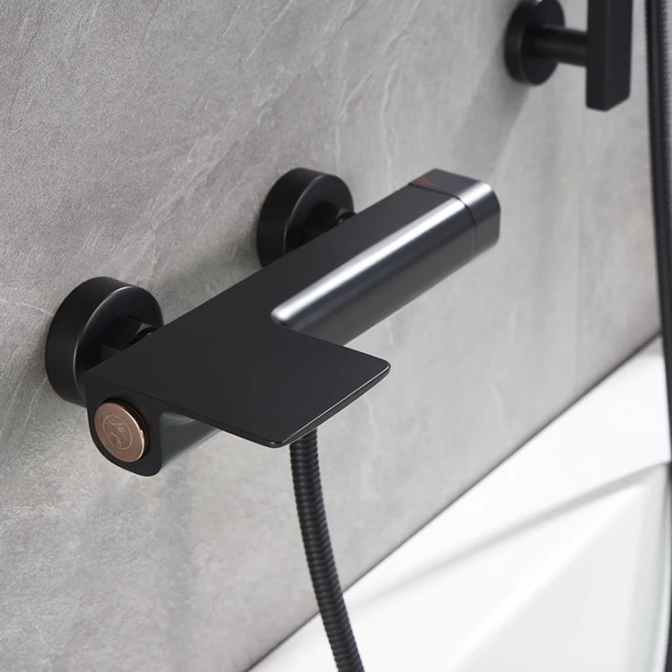 black thermostatic shower mixer exposed bath showerhead bathroom shower set modern system faucets taps filter