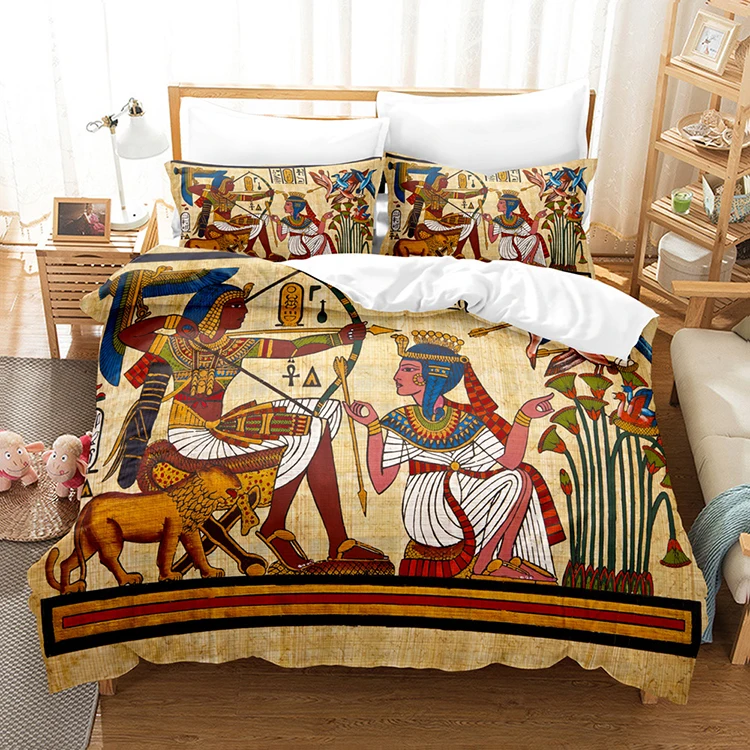 Ancient Egypt Comforter Cover 3pcs Pharaoh Pyramid Duvet Quilt Cover Bedding Set with Pillowcases