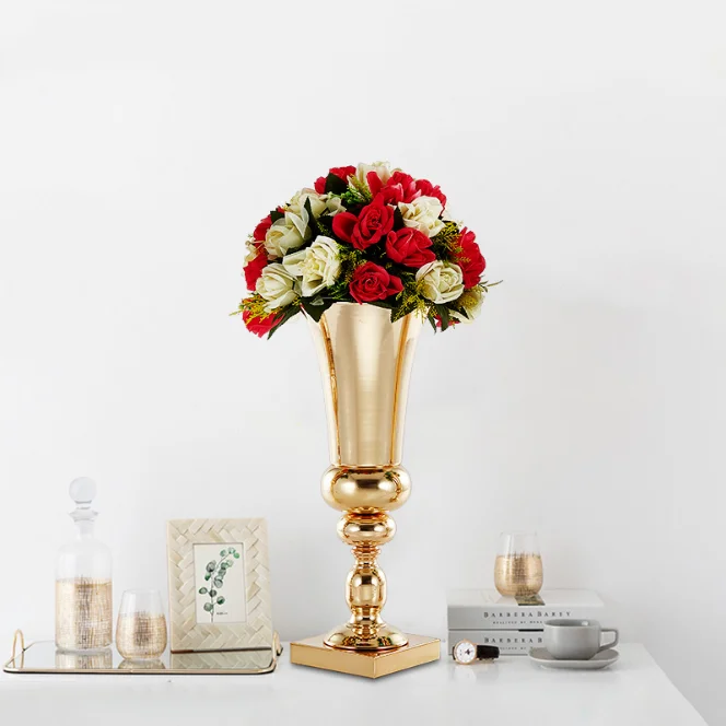 Hotel Super Market Decoration Wedding Metal Flower Vases Gold Plating Table Centerpieces Road Lead Party Stand