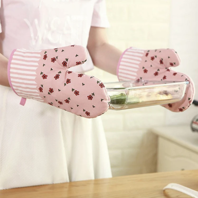 Anti-slip Heat Resistant Baking Cotton Mitten Set Insulated BBQ Oven Gloves Kitchen