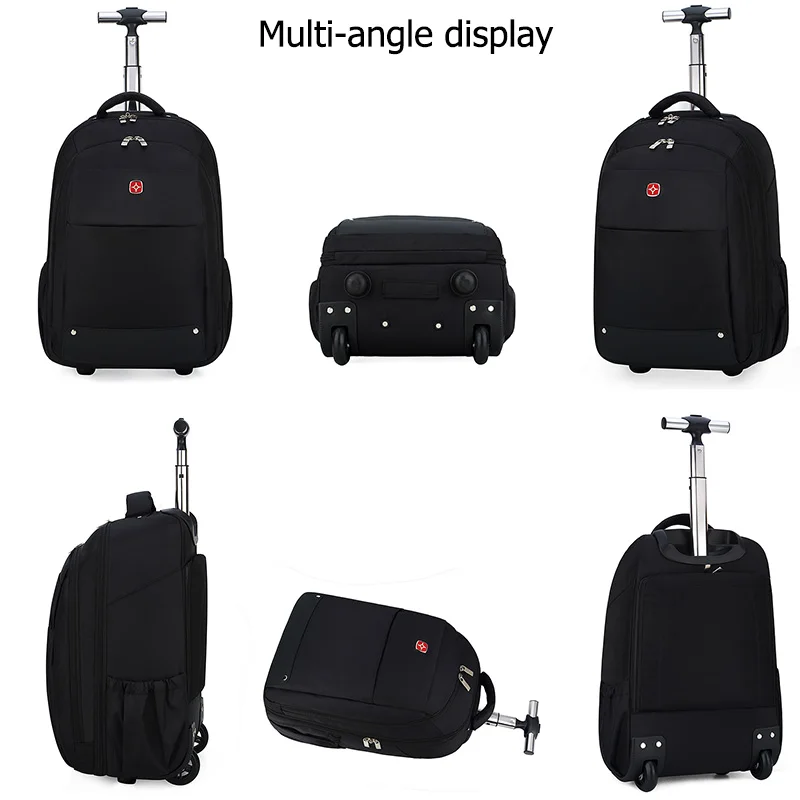 Men Women Waterproof Rolling Trolley Black Laptop Backpack Polyester Carry On BagPack OEM Travel Backpack