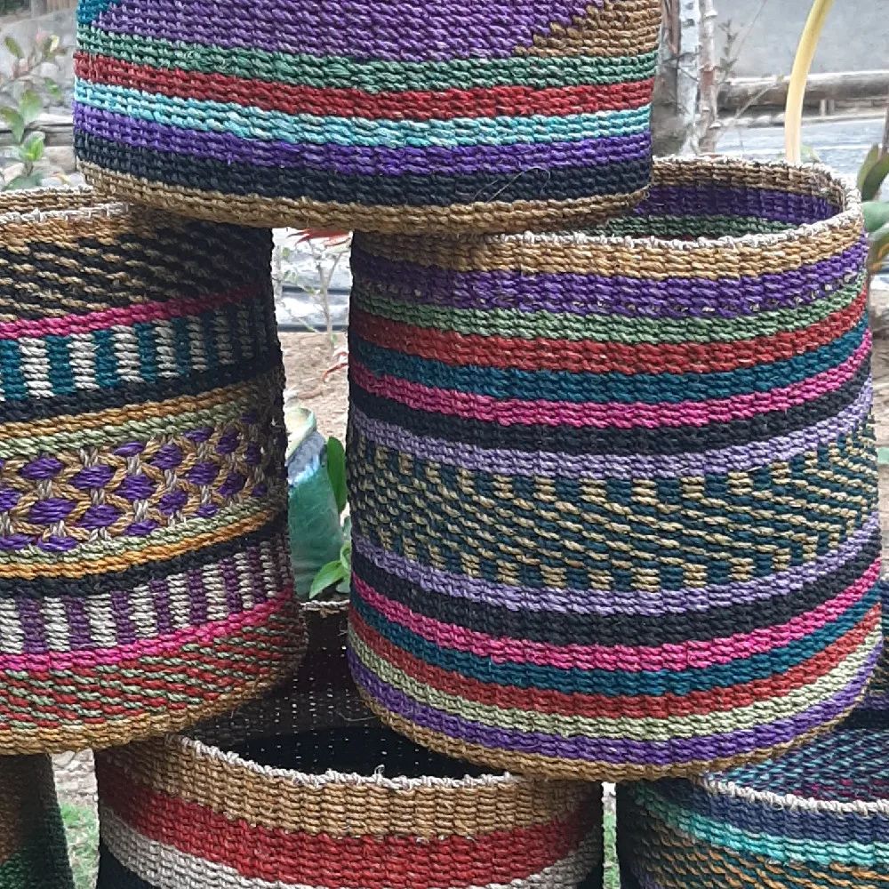 handmade plant fiber abaca rope storage  basket customized organic basket hand weaved nature grass abaca material basket