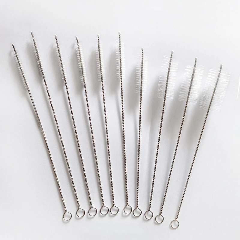 Wholesale reusable Stainless Steel Drinking Pipe Tube cleaner borosilicate glass drinking straw nylon cleaning brush