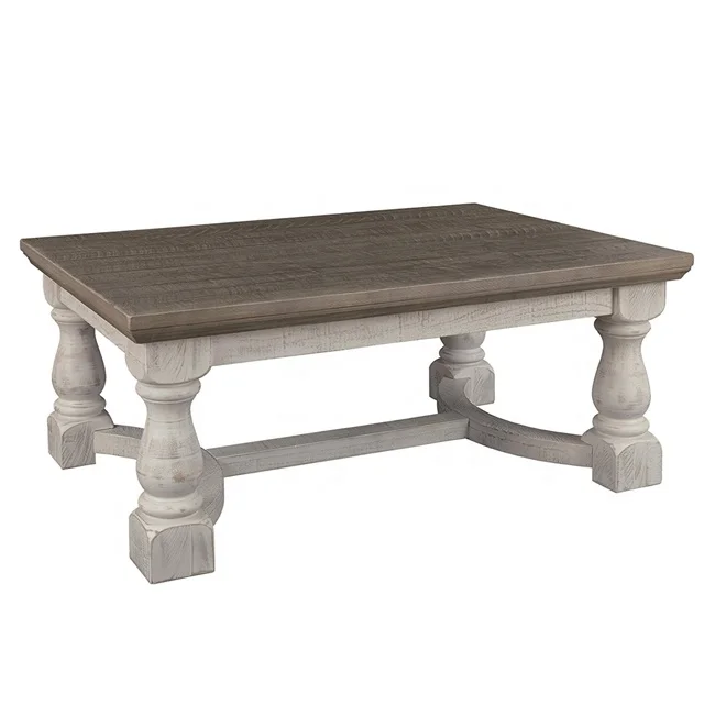 Wholesale Farmhouse Brown Wood Cocktail Table in Whitewash color