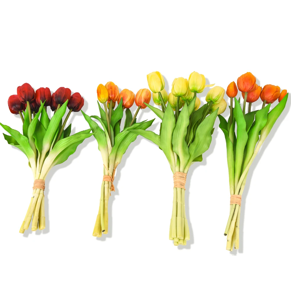 Europe style wholesale white yellow artificial flowers tulip stems bouquet real touch for decoration