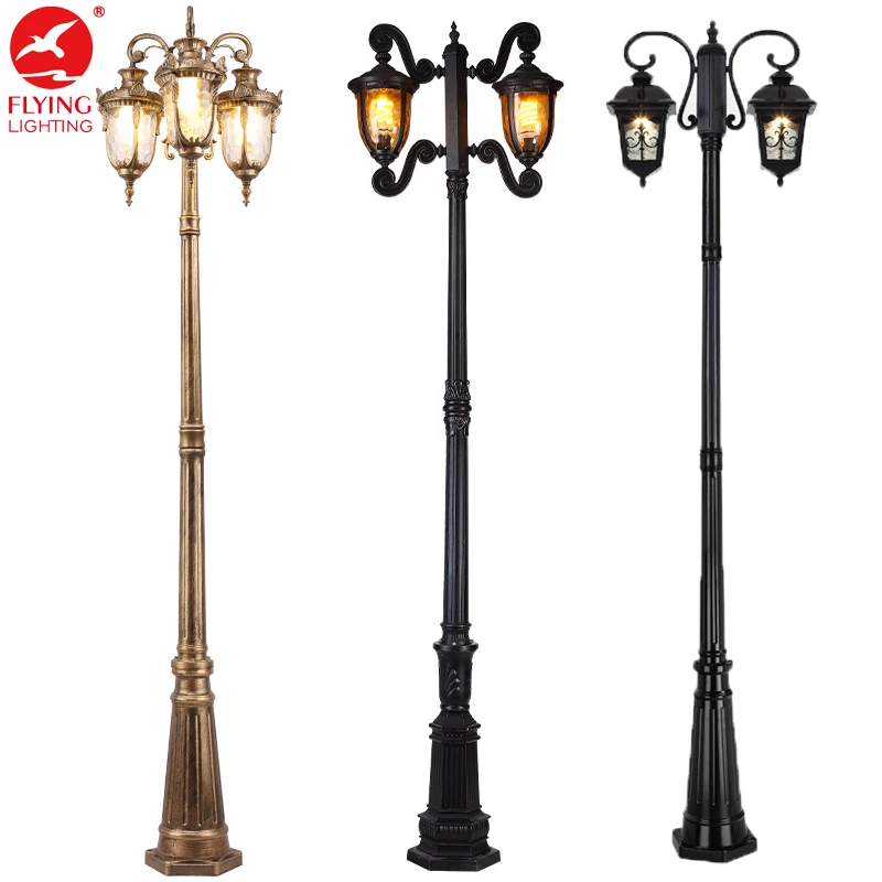 
Professional manufacture outdoor decorative antique cast iron street lamp post led garden pole light 