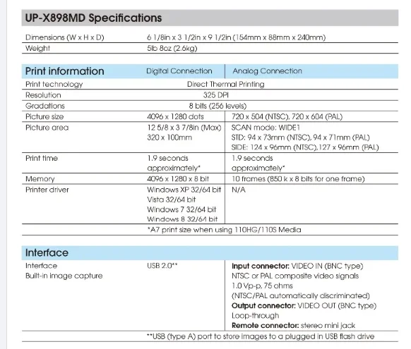 UP-898MD UPP-110S UPP 110 Самый дешевый цифровой ультразвуковой видеопринтер/Гибридный Графический термопринтер