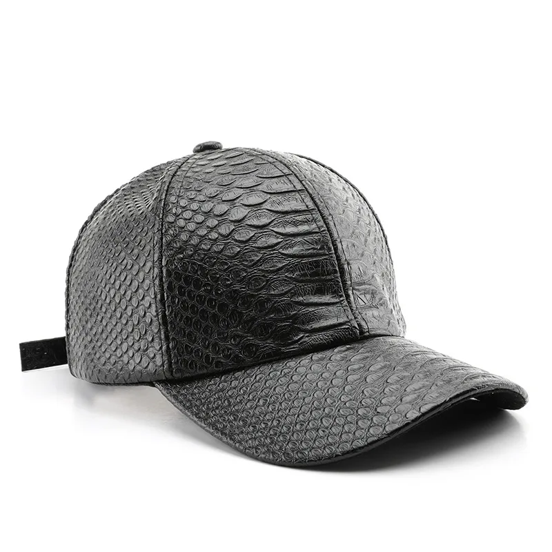 Fashion Mens Crocodile Pattern Baseball Cap PU Leather Hats for Women Adjustable Outdoor Sports Hats Solid Low Profile Dad Hat