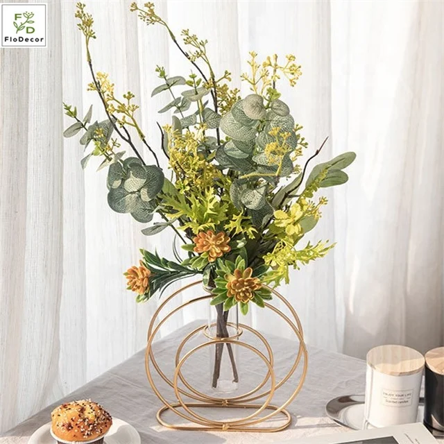 Wholesale Hot Sale Artificial Herbal Leaves Stem Branch Plastic Leaves Green Foliage For Flower Arranging Frosted