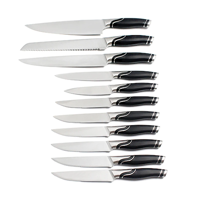 
Factory offer kitchen knife set 12pcs stainless steel ABS handle wooden block knife sets 