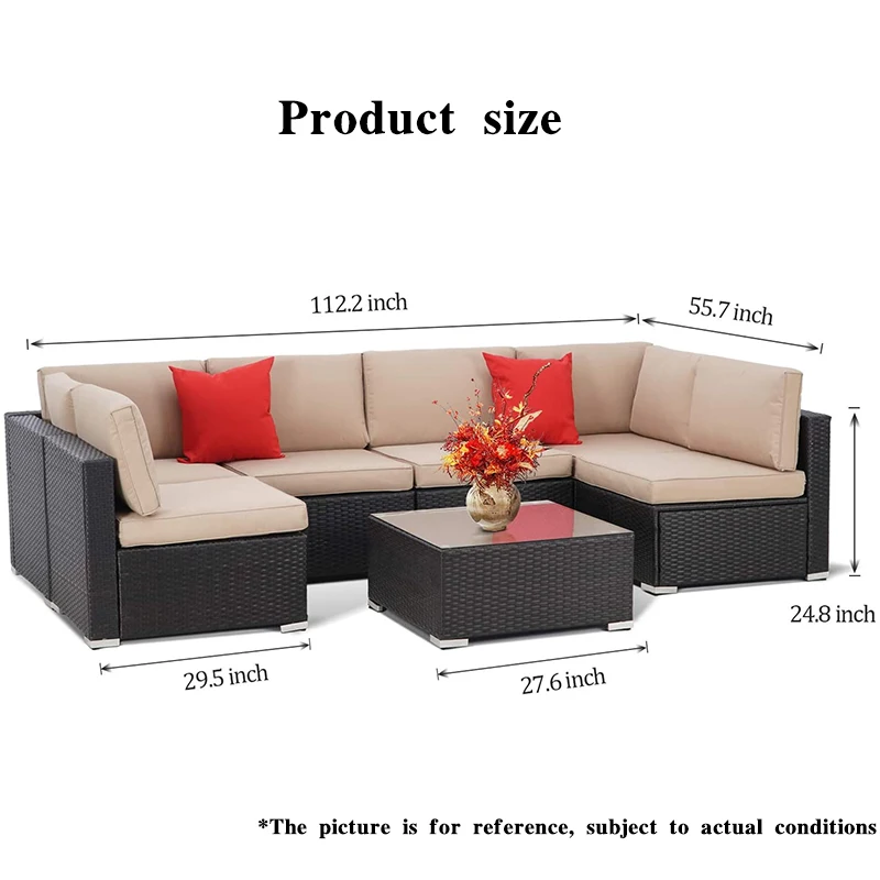 Outdoor furniture wicker brown Rattan sectional Garden Sofa sets with table for courtyard patio