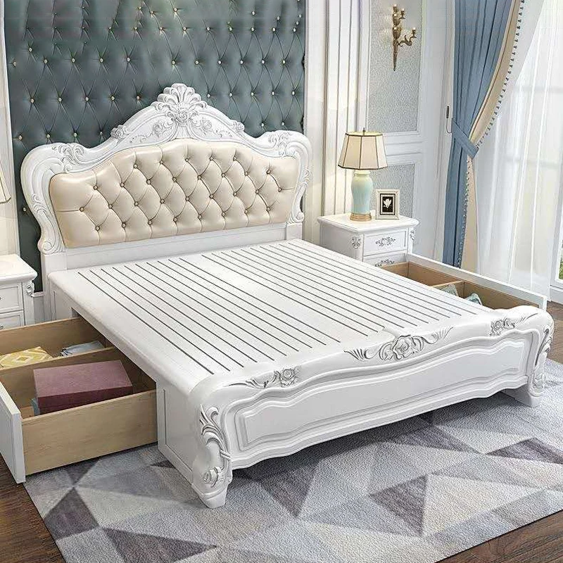 Customized Traditional American style Bed with upholstered King size Deluxe Master bedroom Furniture Sets Carved Queen Beds