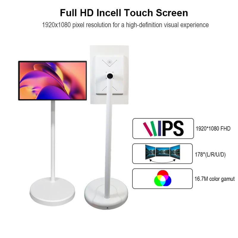 Portable Smart Tv 32 Inch Full Color 1080p Kiosk Touch Screens Digital Advertisement Signage Stand Alone Rotating Screen Display