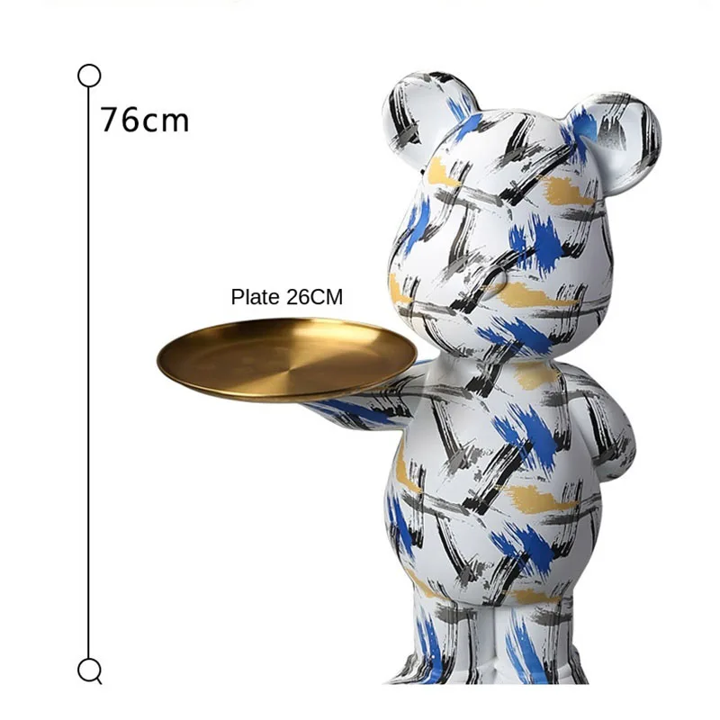 New arrival indoor resin statue cartoon graffiti violent bear figure with tray statue handicraft sculpture