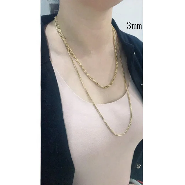 Xinfly 3.1mm 4.2mm 5.3mm hiphop fashion jewelry flat curb Miami Cuban link Chains Solid gold 18k Men Women Necklace