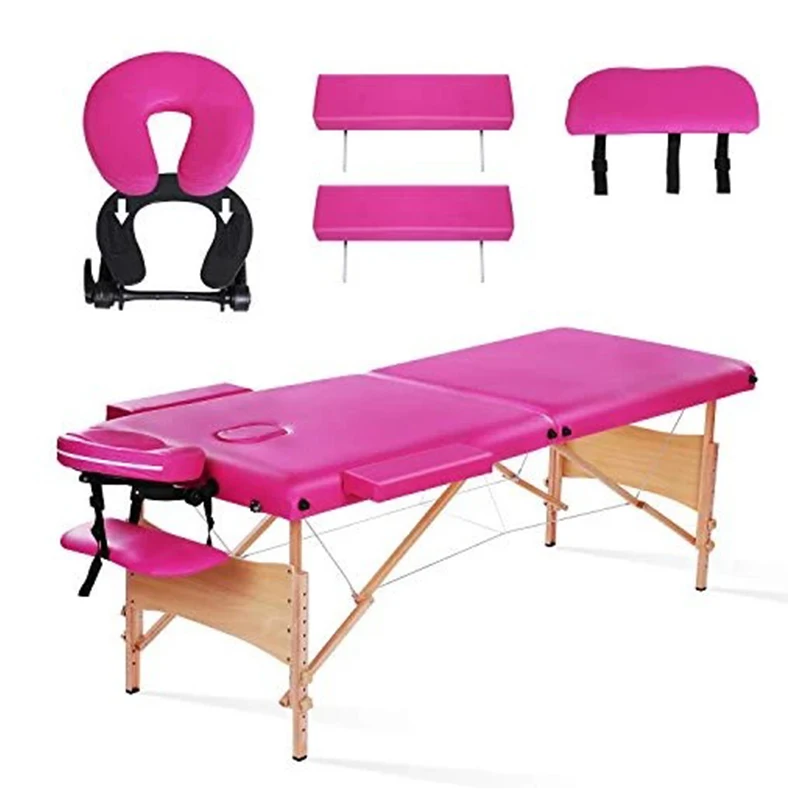 
Height Adjustable Pink Color Folding Wooden Massage Table 300kg Weight Limit Portable Massage Table Beauty Bed 