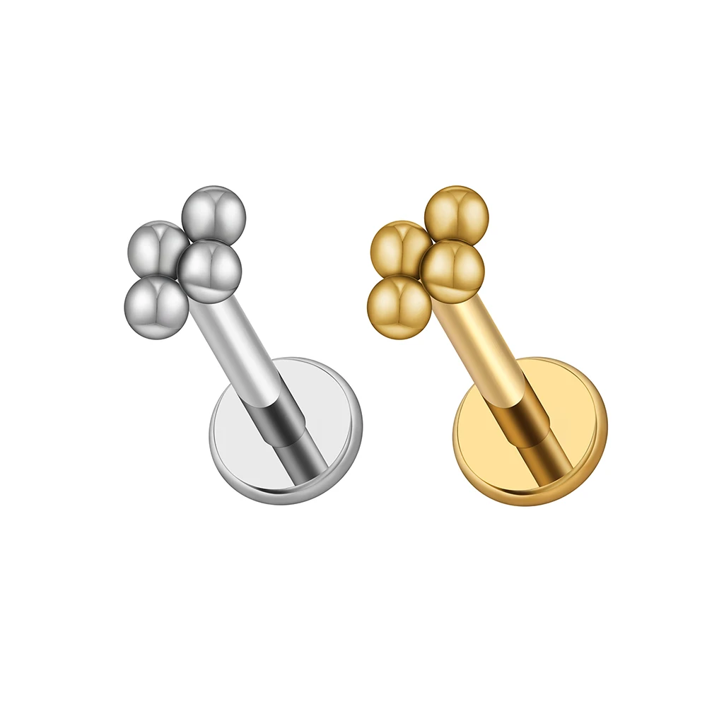 Right Grand ASTM F136 Titanium 16G Mini 4 Bead Cluster Labret Lip Ring Tragus Cartilage Helix Conch Earring Stud Nose Piercing