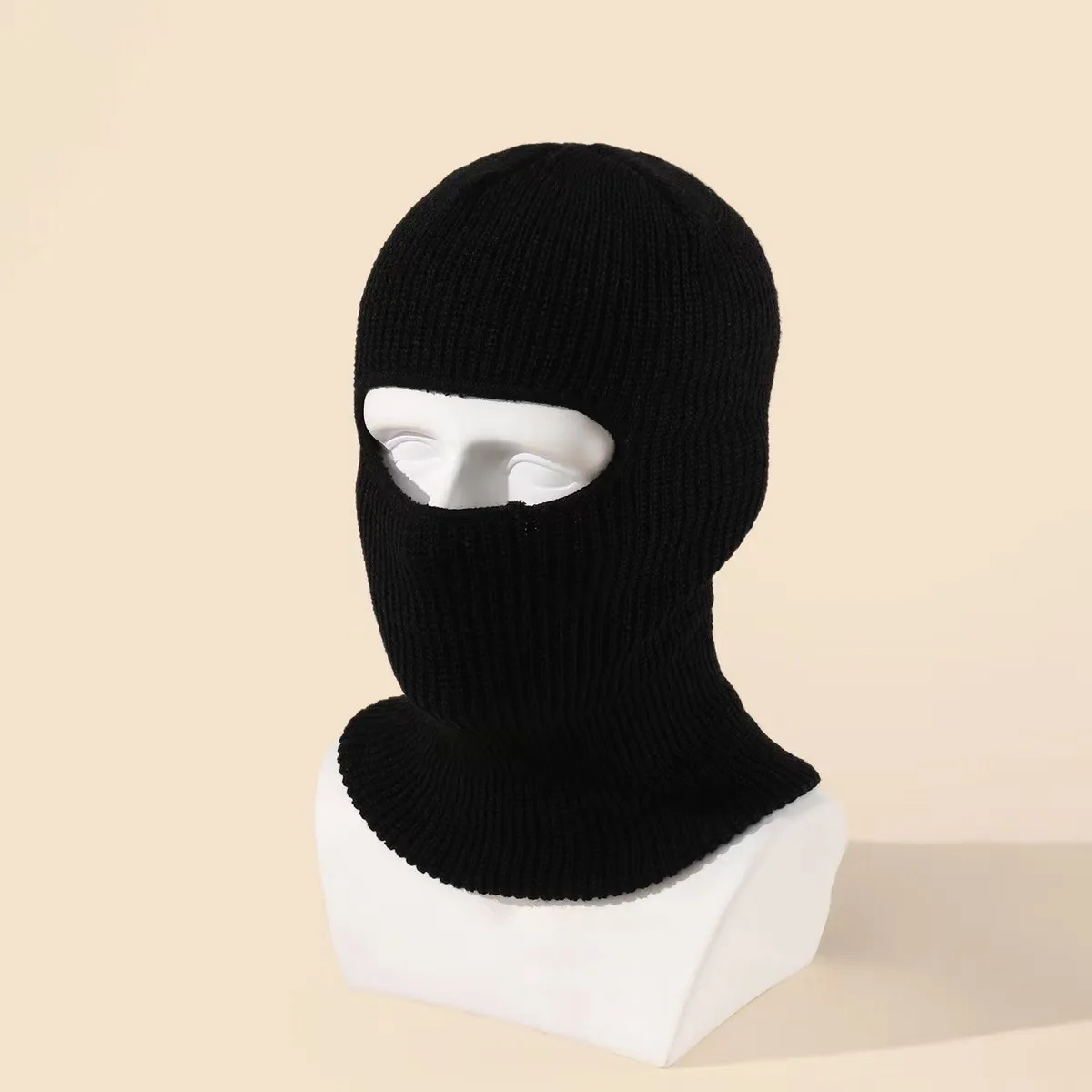 Wholesale custom windproof winter warm one hole ski mask knit hat unisex solid acrylic cycling full face mask Balaclavas hat