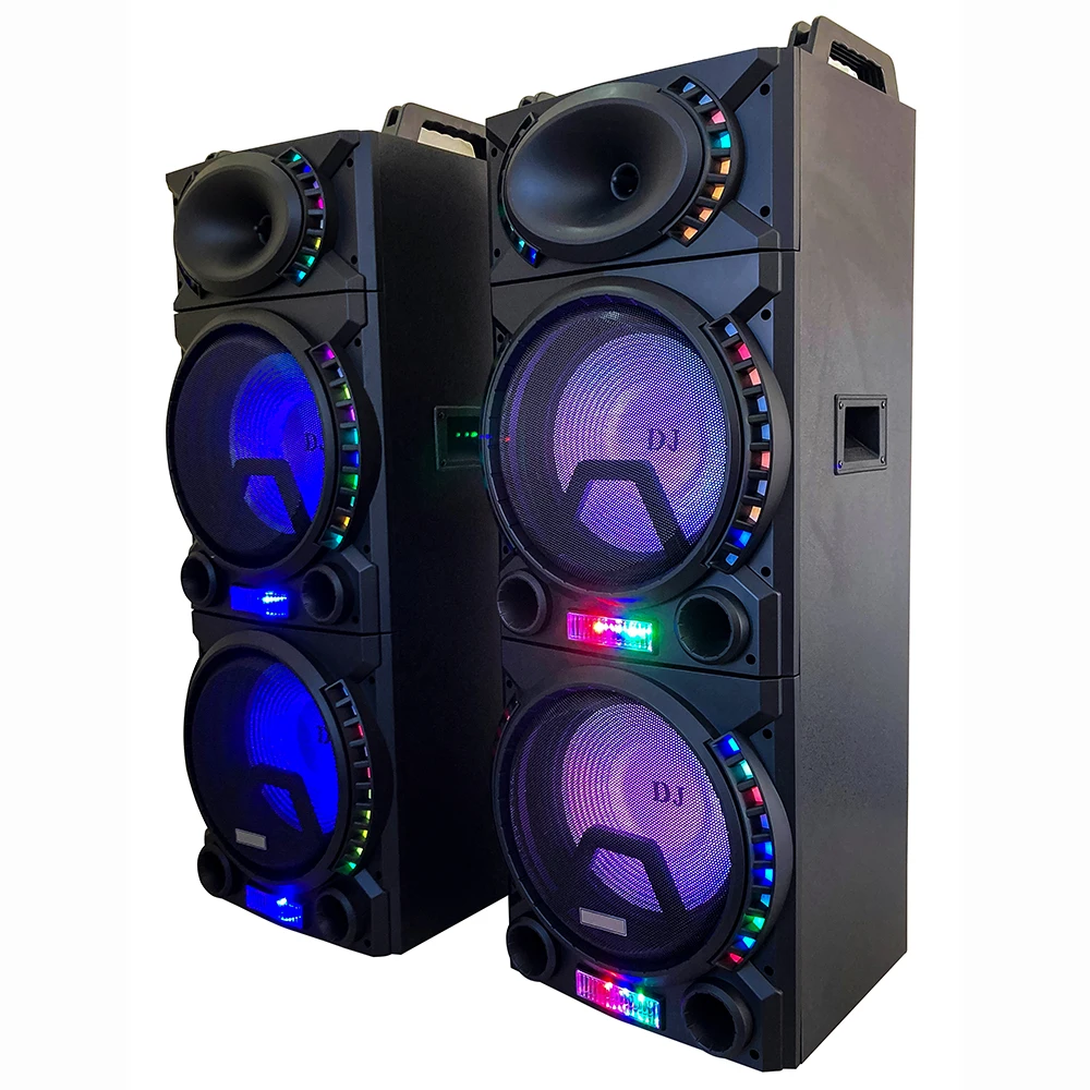 High performance party performance stage high power speaker audio dual 12 inch active wooden speaker big power dj stage remote